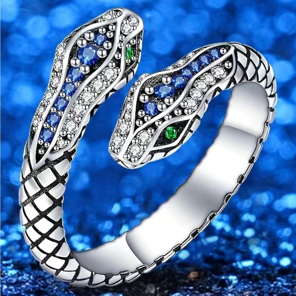 Silver and Rhinestone Snake Ring